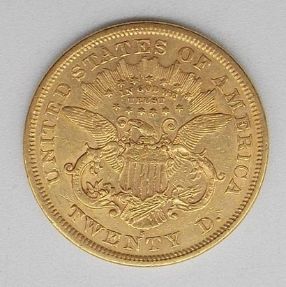  Une pièce 20 Dollars Or, Liberty Head, double Eagles, 1875. 
Poids : 33,35grs. 
...