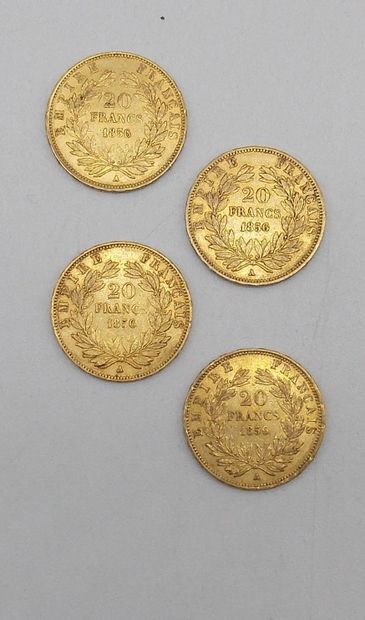 null Quatre pièces de 20 Francs Or, Napoléon, tête nue, 1856 A.

Poids : 25,75grs.



Estimation...