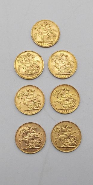  Sept pièces Souverain Or, Edward VII. 
1904, 1905 (x2), 1906 (x2) et 1907 (x2)....