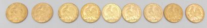 null Neuf pièces de 20 Francs Or, au Coq. 1907.

Poids : 58,03grs.



Estimation...