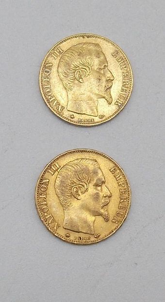 null Deux pièces de 20 Francs Or, Napoléon, tête nue, 1858 BB et 1860 BB.

Poids...