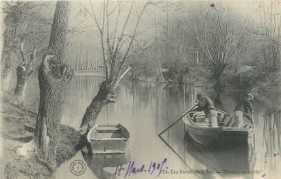 null 7 SCENES POSTCARDS: Miscellaneous selection. "601-The Banks of the Cher-Fisherman...