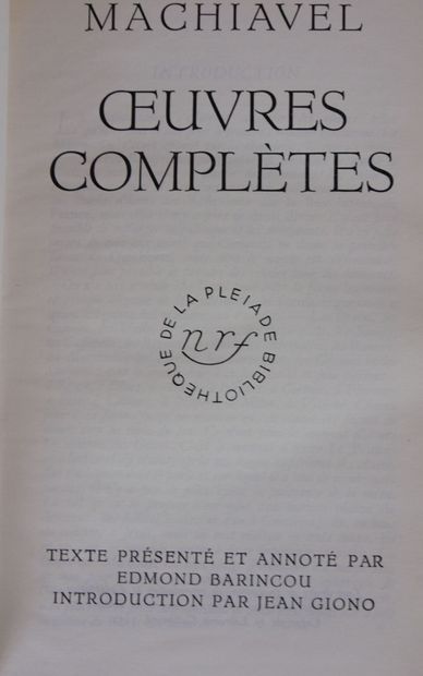 null BIBLIOTHEQUE DE LA PLEIADE (un volume) :

Machiavel

Oeuvres complètes

Gallimard,...