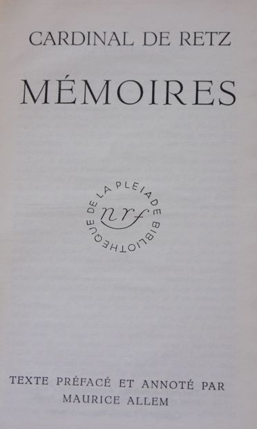 null BIBLIOTHEQUE DE LA PLEIADE (un volume) :

Cardinal de Retz

Mémoires

Gallimard,...