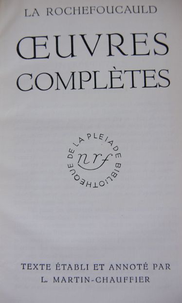 null BIBLIOTHEQUE DE LA PLEIADE (un volume) :

La Rochefoucauld

Oeuvres complètes

Gallimard,...