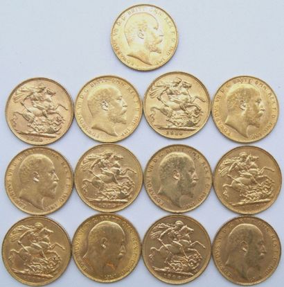 null Treize pièces Souverain Or, Edward VII.

1905 (x3), 1906, 1907 (x3), 1908, 1909...