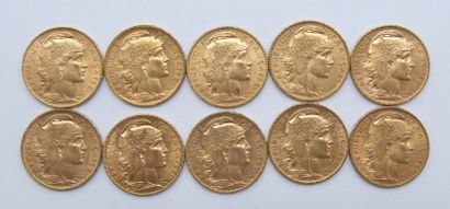 null Dix pièces de 20 Francs Or, au Coq.

1902, 1904, 1905, 1907 (x2), 1908 (x4)...