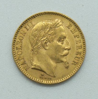 null Une pièce de 20 Francs Or, Napoléon, tête laurée, 1863 A.

Poids : 6,45grs.



Estimation...