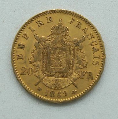 null Une pièce de 20 Francs Or, Napoléon, tête laurée, 1869 BB.

Poids : 6,42grs.



Estimation...