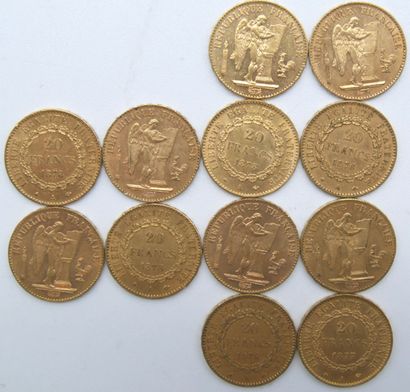 null Douze pièces de 20 Francs Or, au Génie, IIIème République.

1876 (x3), 1877...