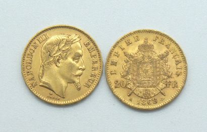null Deux pièces de 20 Francs Or, Napoléon, tête laurée, 1868 A.

Poids : 12,86grs.



Estimation...