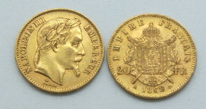 Deux pièces de 20 Francs Or, Napoléon, tête...