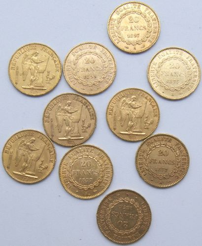 Dix pièces de 20 Francs Or, au Génie, IIIème...