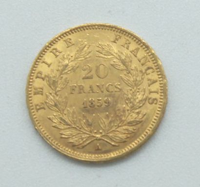 null Une pièce de 20 Francs Or, Napoléon, tête nue, 1859 A.

Poids : 6,42grs.



Estimation...