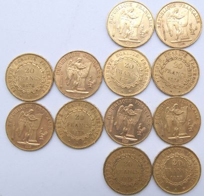 null Douze pièces de 20 Francs Or, au Génie, IIIème République.

1876 (x3), 1877...