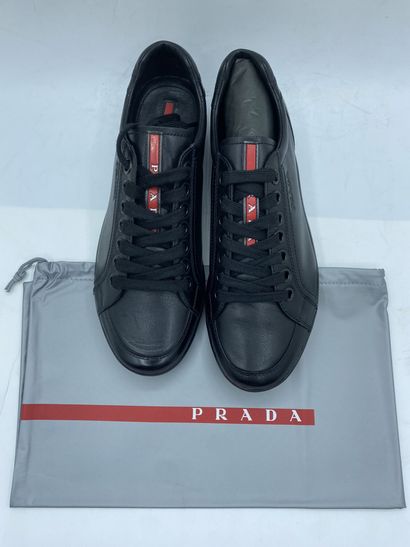 null PRADA, Pair of sneakers model "Plume + Spazzola" black, size 5 (UK size is 38...