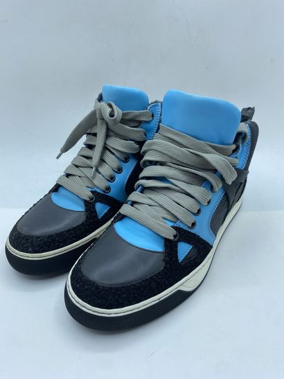 null LANVIN, Pair of sneakers model "Basket Bmx in Smooth Calf and Goat Flockee"...
