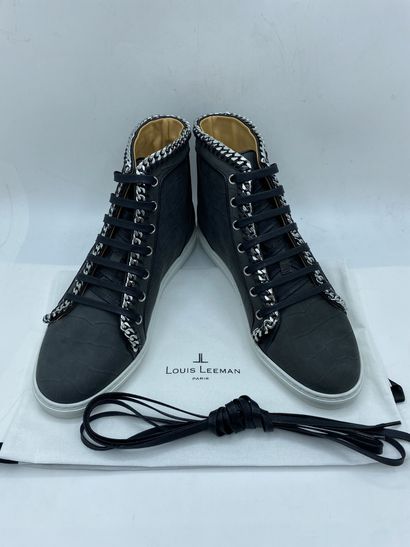 null LOUIS LEEMAN, Pair of sneakers model "High Top Sneaker with Metal Chain" black,...