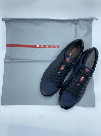 null PRADA, Pair of sneakers model "Nylon + Spazzola" black and dark blue, size 5...