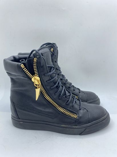 null GUISEPPE ZANOTTI DESIGN, Pair of black high top sneakers, size 40, with protective...