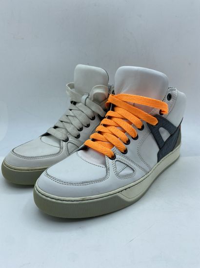 null LANVIN, Pair of sneakers model "Basket Bmx in Smooth Calf and Fluo Calf" white,...