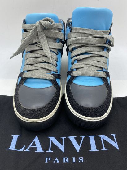 null LANVIN, Pair of sneakers model "Basket Bmx in Smooth Calf and Goat Flockee"...