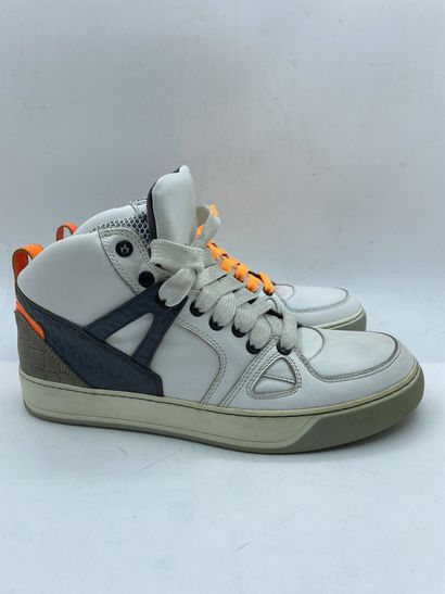 null LANVIN, Pair of sneakers model "Basket Bmx in Smooth Calf and Fluo Calf" white,...