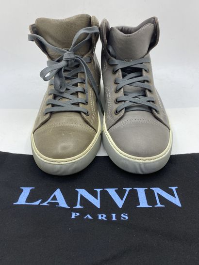 null LANVIN, Pair of sneakers model "Tennis Mi Haute Piping Agneau Nappa Fin" dark...