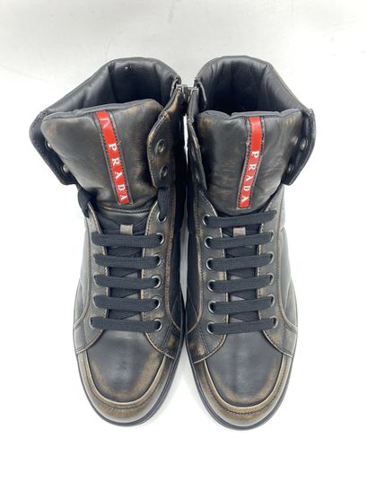 null PRADA, Pair of sneakers model "Vitello Vintag" black, size 8.5 (UK size is 42...