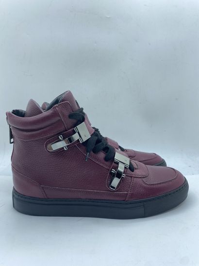 null LOUIS LEEMAN, Pair of sneakers model "High Top Sneaker with Metal Accesso" bordeaux,...