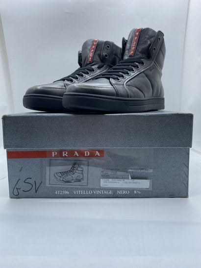 null PRADA, Pair of sneakers model "Vitello Vintag" black, size 8.5 (UK size is 42...