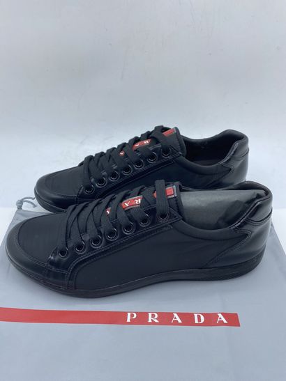 null PRADA, Pair of sneakers model "Nylon + Spazzola" black, size 5 (UK size is 38...