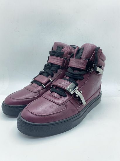 null LOUIS LEEMAN, Pair of sneakers model "High Top Sneaker with Metal Accesso" bordeaux,...