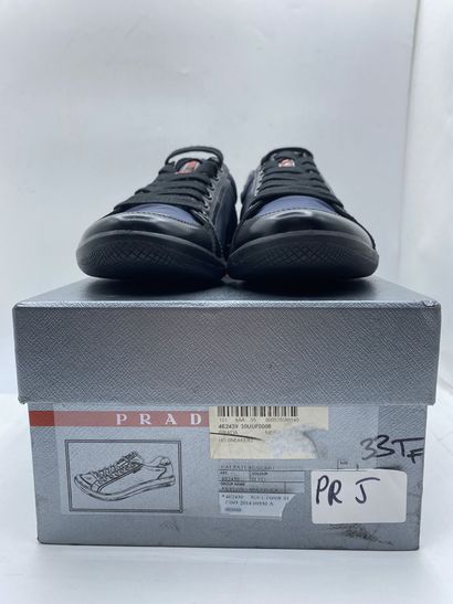 null PRADA, Pair of sneakers model "Nylon + Spazzola" black and dark blue, size 5...