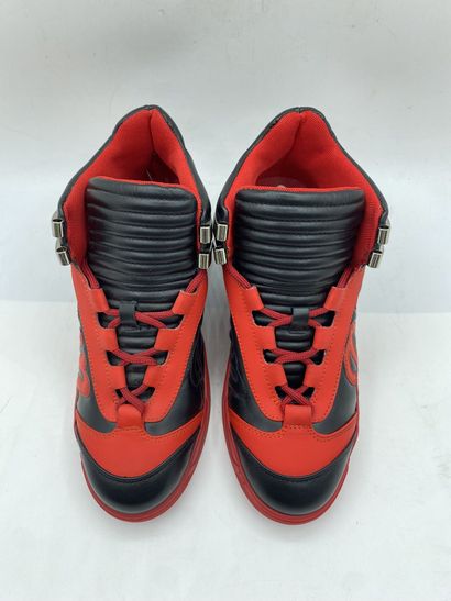 null PHILIPP PLEIN, Pair of sneakers model "Hi-Top Sneakers" red and black, size...