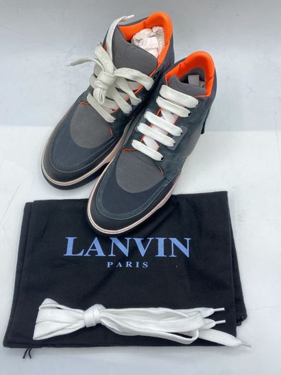 null LANVIN, Pair of sneakers model "Basket Basse Technique Tissu Froisse et Veau"...