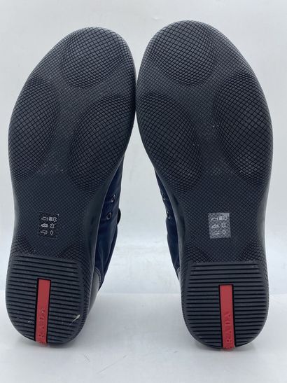 null PRADA, Pair of sneakers model "Nylon + Spazzola" black and dark blue, size 8.5...