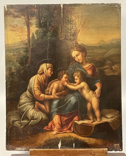 null French school of the 19th century

Holy family after Raphael 

Oil on panel...
