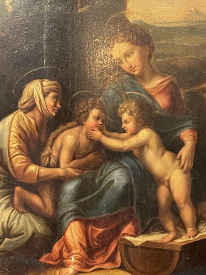 null French school of the 19th century

Holy family after Raphael 

Oil on panel...