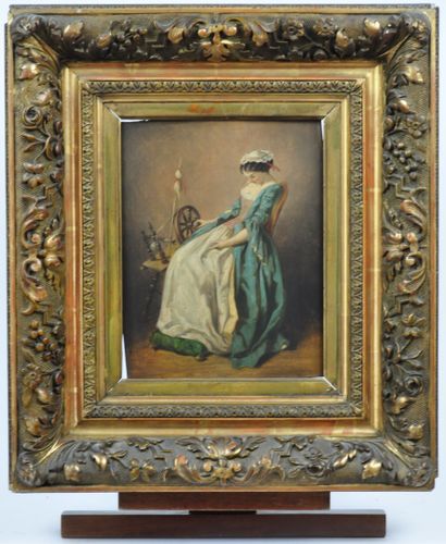 null French school of the 19th century 

The spinner

Oil on panel

27 x 21 cm



The...