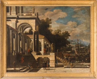 null Ascanio LUCIANO (Naples 1621 - 1706)

Caprice architectural dans un port méditerranéen

Toile...