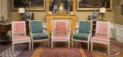 null Part of a living room including three armchairs and six chairs with a Queen's...