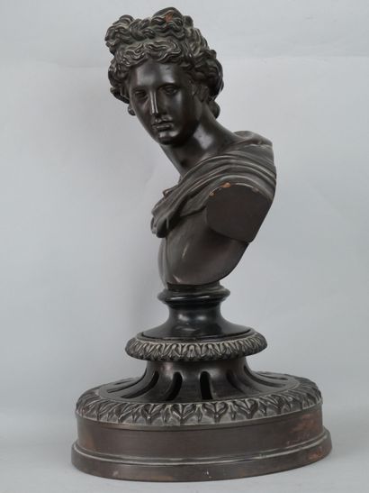 null Bust in terra cotta with a bronze patina representing Apollo, on an independent...