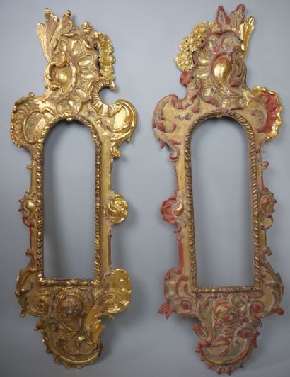 Pair of rectangular mirrors, carved and gilded...