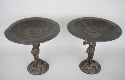 null Pair of gilt bronze fruit or presentation cups with brown patina representing...