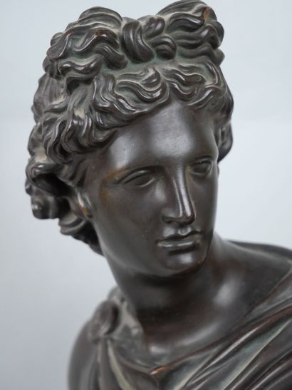 null Bust in terra cotta with a bronze patina representing Apollo, on an independent...