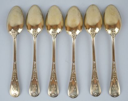 null Suite of 6 spoons in gilded silver 925 thousandths with decoration of acanthus...