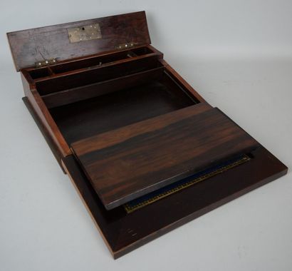 null Travel writing case in burl veneer, mahogany and marquetry of brass nets. It...