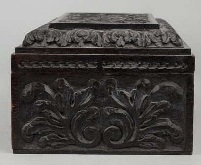 null Tinted and carved wood chest decorated with leaves and flowers. 

Dimensions...