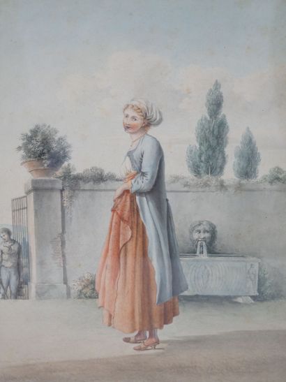 null Italian school of the beginning of the 19th century 

Woman at the fountain

Watercolor...